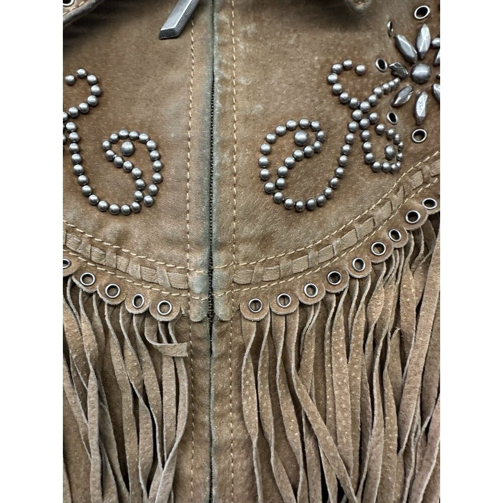 Cripple Creek Black Fringe Leather Suede Western Studded Women's Jacket Rodeo S - Picture 2 of 12